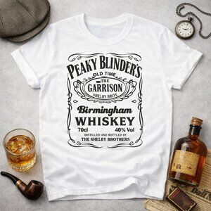 Peaky Blinders Shelby Brothers Birmingham Whiskey Label Graphic Tee White